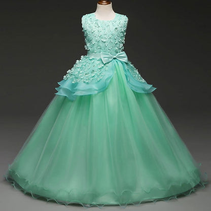 Girl Girls' Colored Kids Flower Solid Dress