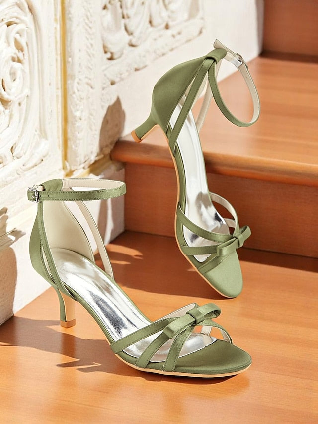Women's Green Strappy 1950s Kitten Satin Vintage Heel