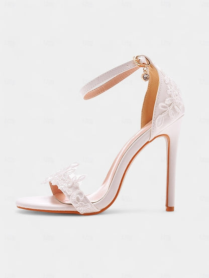 Wedding Stiletto White Heels Strap Women's Ankle Lace with