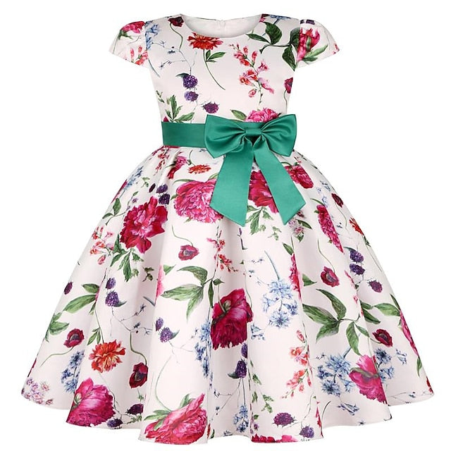 Flower Girls' Short Dress Sleeve Kids Party Floral