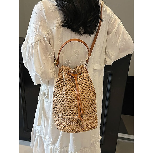 Bag - with Tote Women’s Summer Woven Drawstring Stylish Bucket