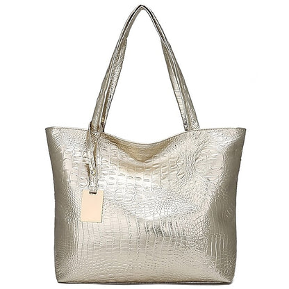 Bag Faux Large Tote Embossed Women's Croc Silver | Capacity