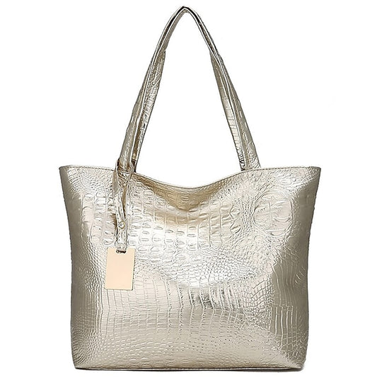 Bag Faux Large Tote Embossed Women's Croc Silver | Capacity