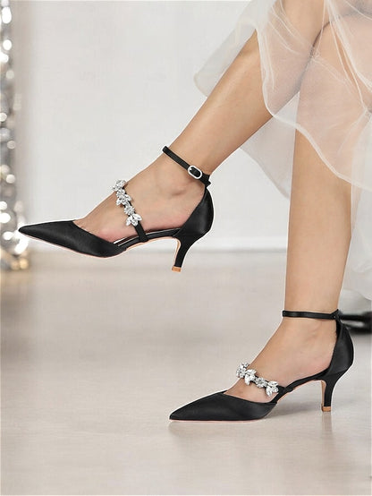Embellishments Satin Rhinestone Heels Black with Women's -