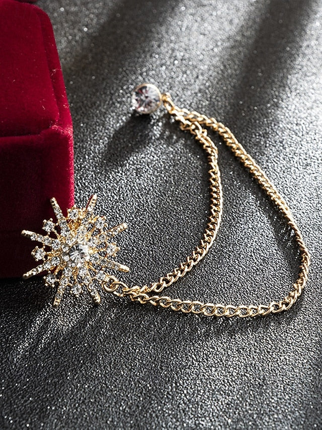 Crystal Gold with Star Elegant Stylish Chains Lapel Pin –