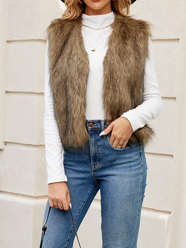 Leathers Faux Women's Fur Furs Coat Vest Comfortable