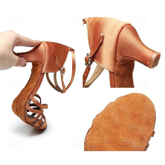 and Satin Shoes Dance Women's Latin Design with Strappy