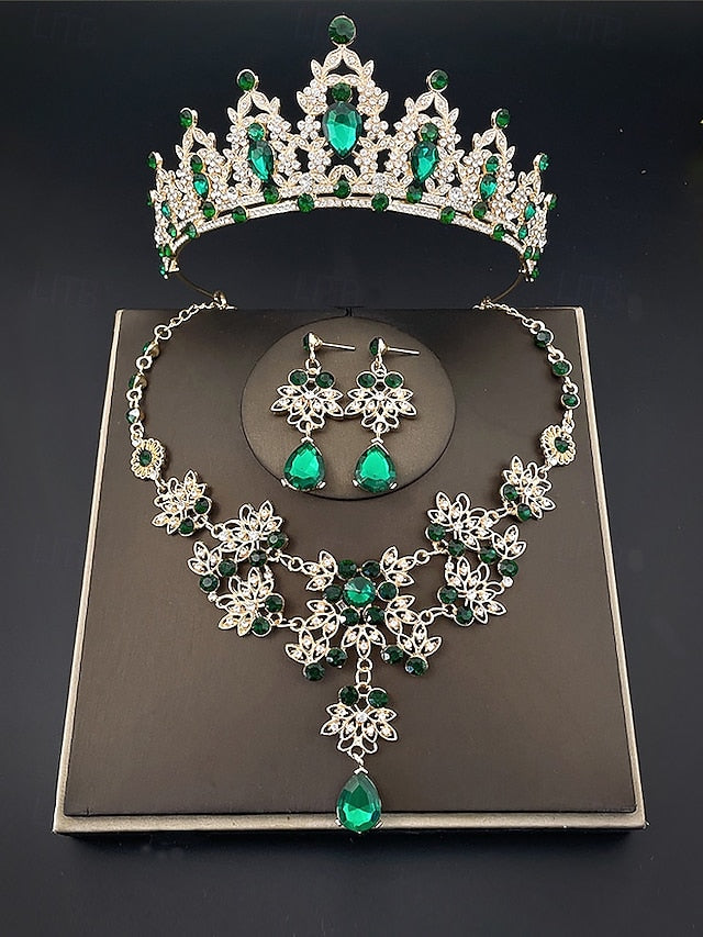 Jewelry and Tiara Elegant Silver Rhinestone Set – Women's