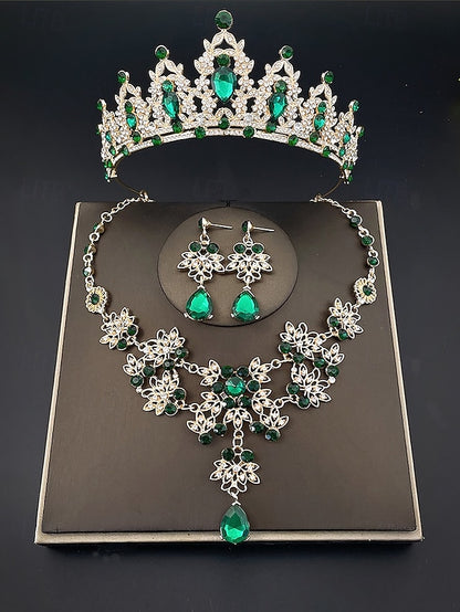 Jewelry and Tiara Elegant Silver Rhinestone Set – Women's