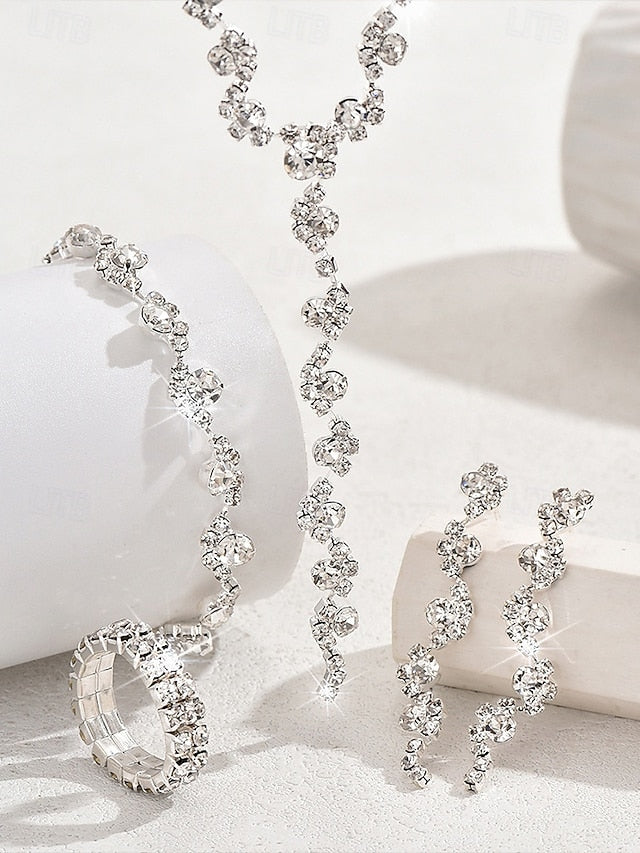 – Elegant Set Rhinestone Jewelry Necklace Gold