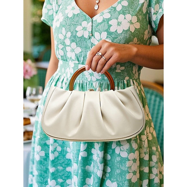 Clutch Faux with Bag Leather Women's Acrylic Tote Pleated