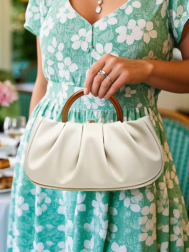 with Acrylic Bag Leather Tote Clutch Women's Pleated Faux