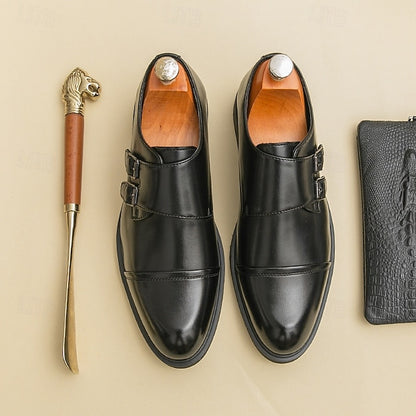 Shoes Strap Brown Faux Monk Double Leather – Men's