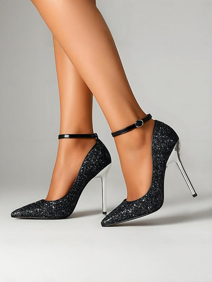 Pointed – Women's Stiletto Gold Glitter Sparkly Heels Toe