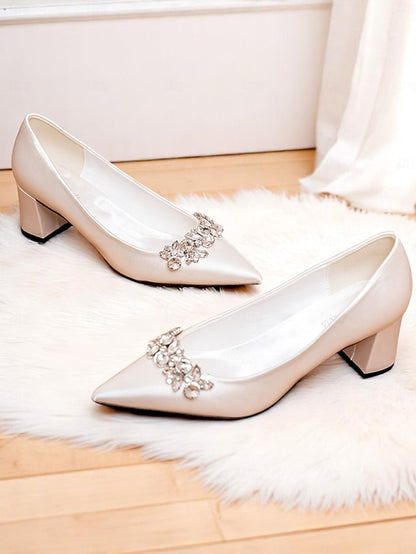 Toe Champagne Satin Wedding Women's with Pumps Pointed