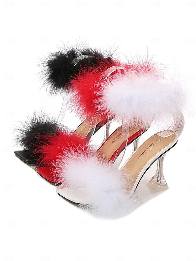 High with Sandals Turquoise Feather-Embellished Heel Clear
