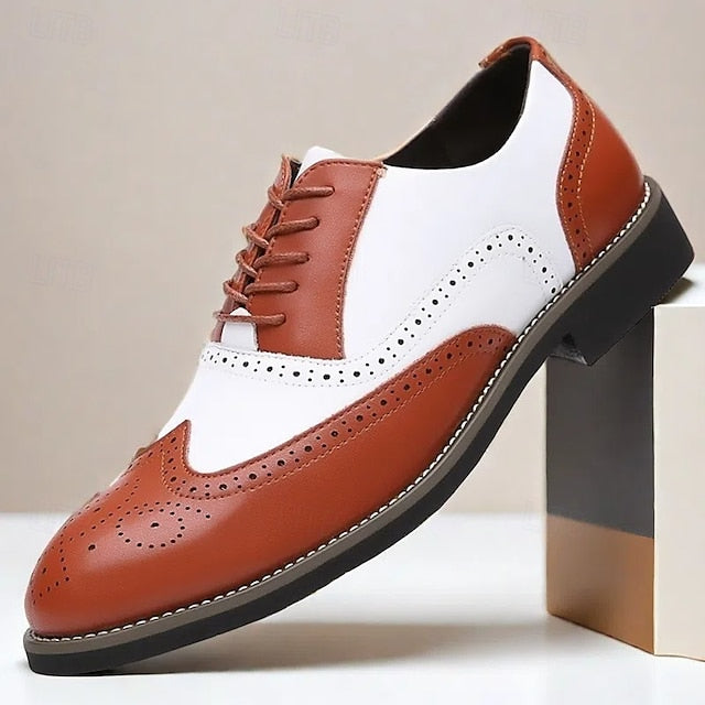 Men's in White Oxford Brogue Shoes Two-Tone Wingtip