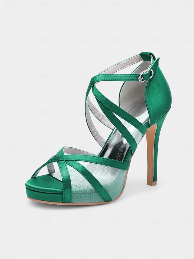 Satin High - White Heel Bridal Straps Sandals with Cross Perfect