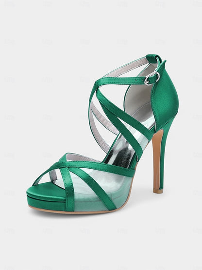 Satin High - White Heel Bridal Straps Sandals with Cross Perfect