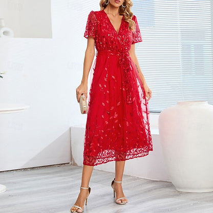 Sequin Dress Bride of A-Line Neck V the Elegant Mother