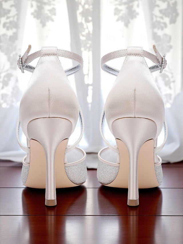 Heels Strap Elegant Silver - Ankle Women's Glitter Stiletto