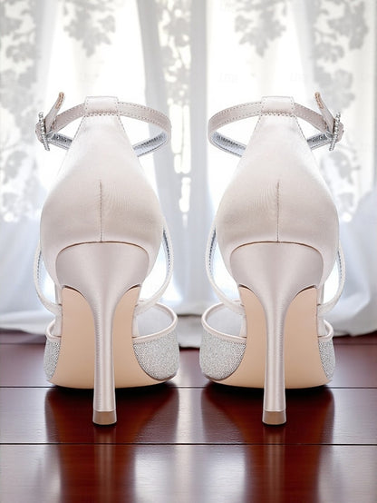 Heels Strap Elegant Silver - Ankle Women's Glitter Stiletto