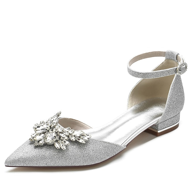 with – Design Floral White Women's Rhinestone Satin Flats