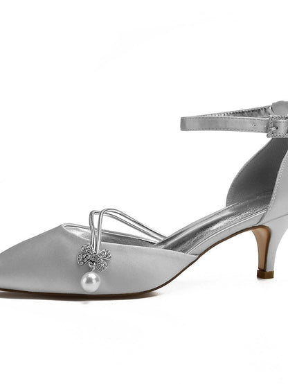 Dark Heels Blue Women's with Satin and Pearl Kitten