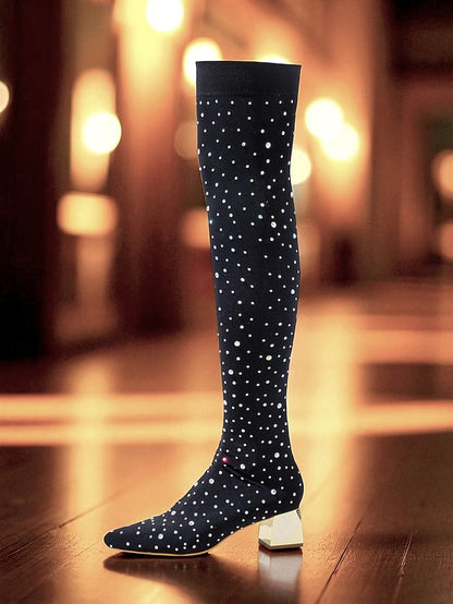 with Black Women's Boots Rhinestone Over-the-Knee Pointed