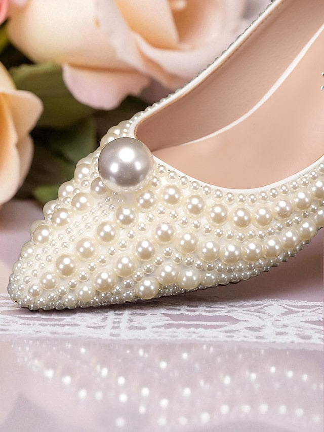 Pumps Heel Pearl-Embellished Matching Kitten and Women's