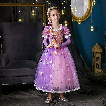 Girl Flower Dress Cosplay Princess Cloak Rapunzel
