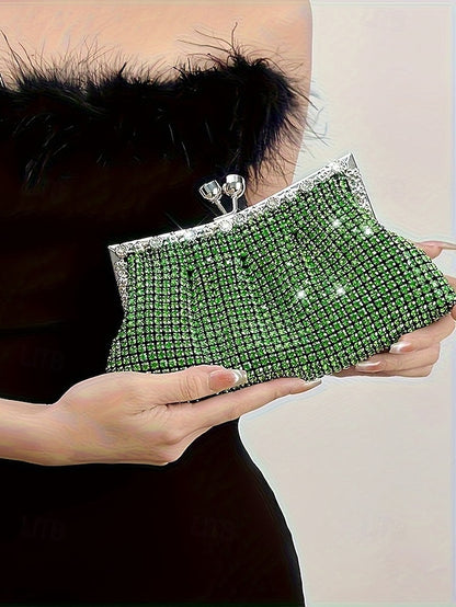 Rhinestone Green Clutch Sage Women's Purse Vintage –