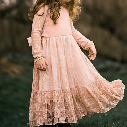 Girls' Flower Kids Solid Long Colored Girl Dress