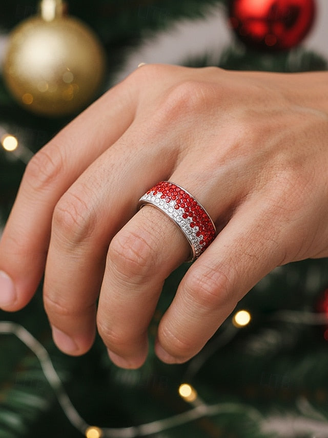 Stylish Stainless Steel Ring Men's Christmas Red –