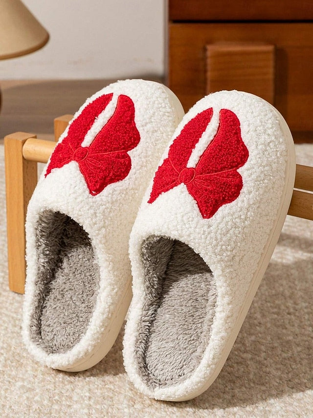 Bowknot - White Red Women's and Design Soft with Slippers