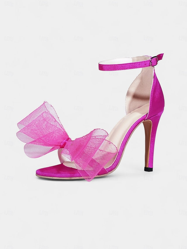 Elegant Heel Hot Sandals Bow - Pink Stiletto High Women's