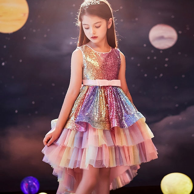 Party colour Kids Wedding Sequin Dress Girls' Sleeveless