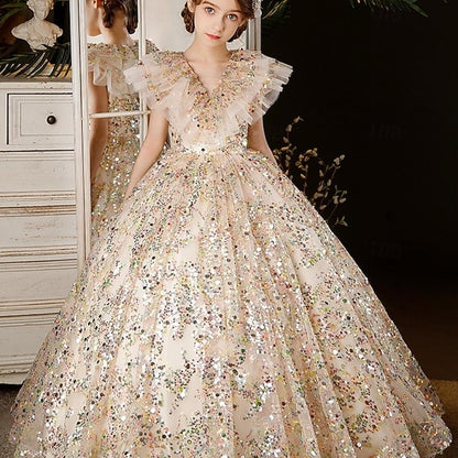 Solid 3/4 Kids Party Flower Dress Color Girl Girls'