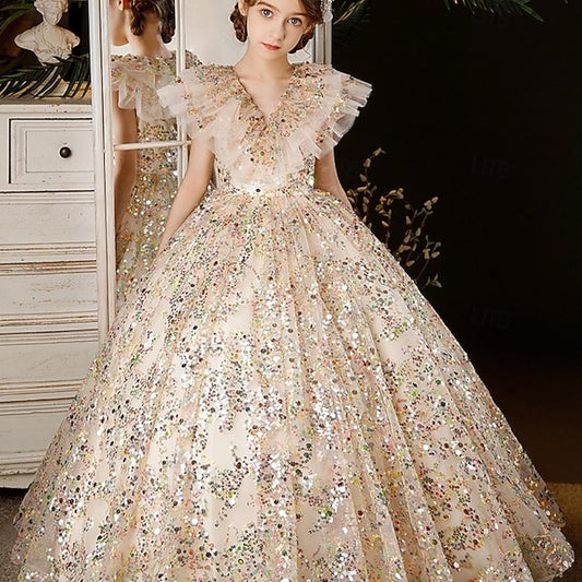 Solid 3/4 Kids Party Flower Dress Color Girl Girls'