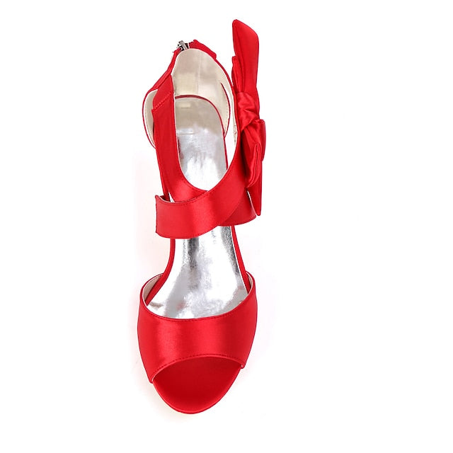 Bridal Women's Open Bowknot Heel Shoes Wedding Kitten