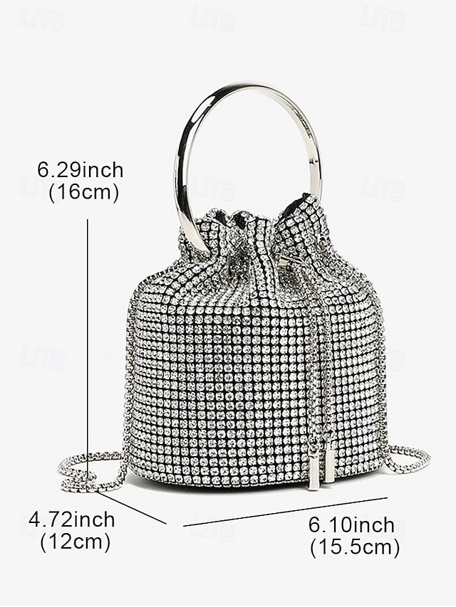 Women's Silver Sparkling Bucket Rhinestone with Bag Metal