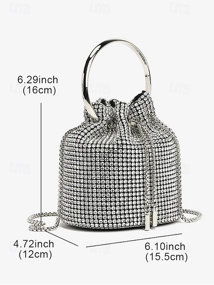 Women's Silver Sparkling Bucket Rhinestone with Bag Metal