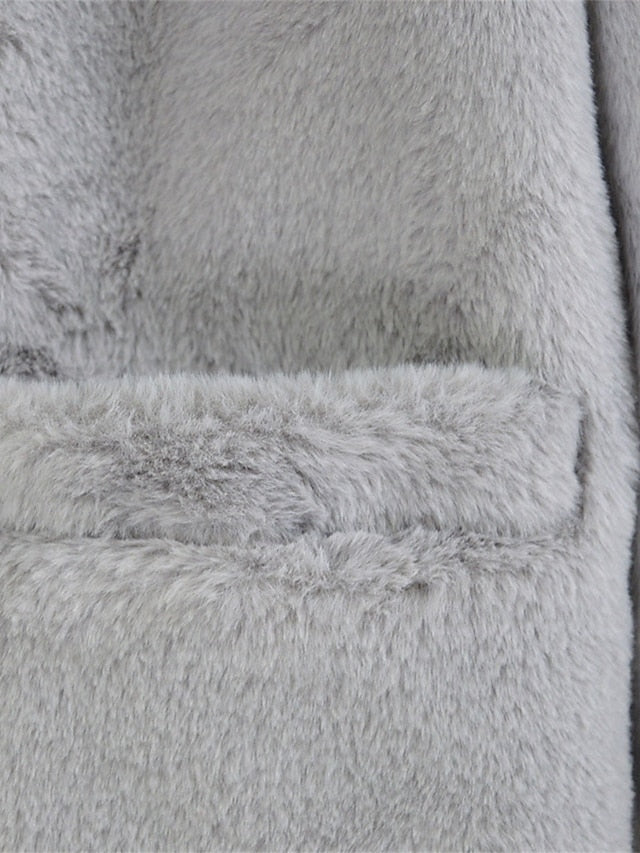 Coat Fleece Fur Lined Faux Warm Pocket Women's Breathable