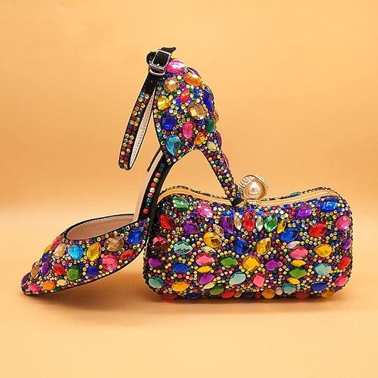 High Rhinestone Shoes Heel Multicolor Wedding Women's with
