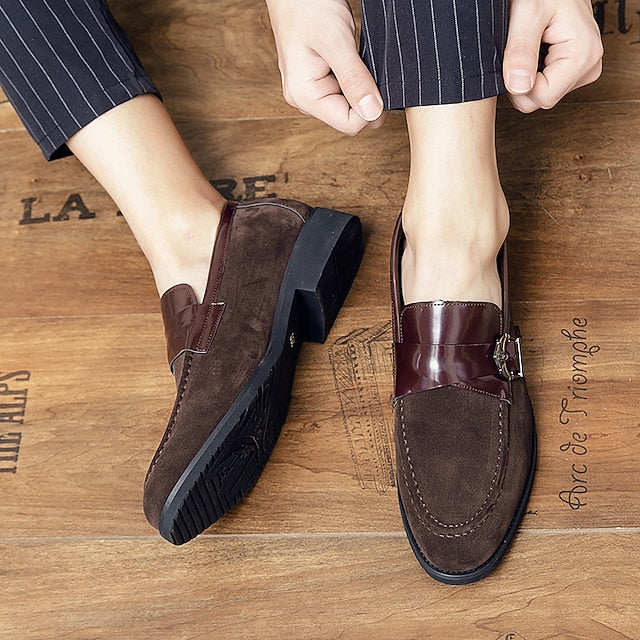 Strap with Men's Suede Patent Metal Loafers and Leather