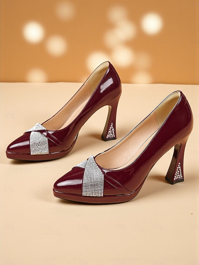 Leather Women's Patent Pointed Toe with Heels Burgundy