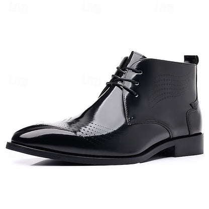 Leather Ankle Men's Faux Glossy Burgundy Wingtip Brogue