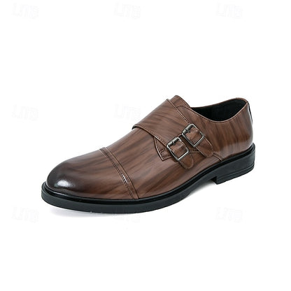 Shoes Strap Brown Faux Monk Double Leather – Men's