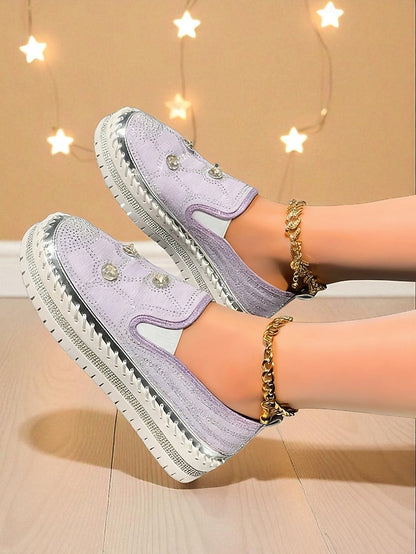 Rhinestone Red Platform Sneakers with Studs Slip-On Women's