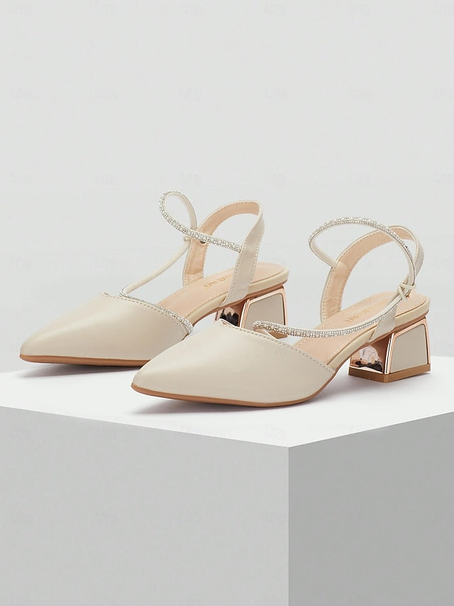 with Toe Elegant Pointed Rhinestone Heels Women's Slingback